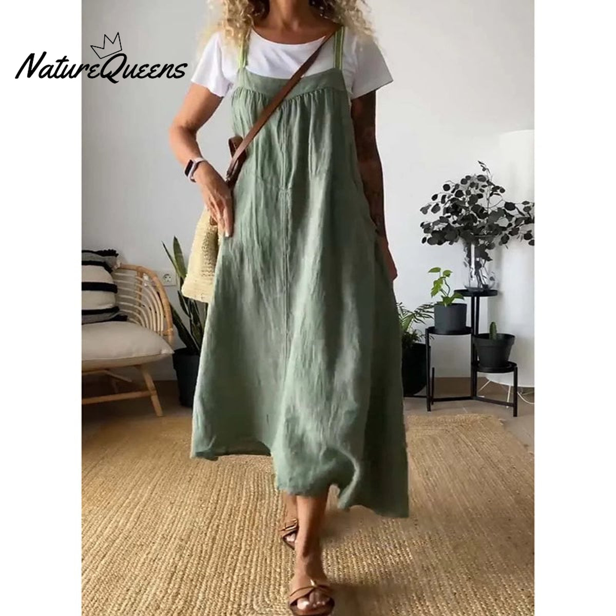 Women's Simple Cotton Linen Sling Dress🔥