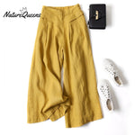 Cotton Linen Loose Semi - Elastic Cropped Pants