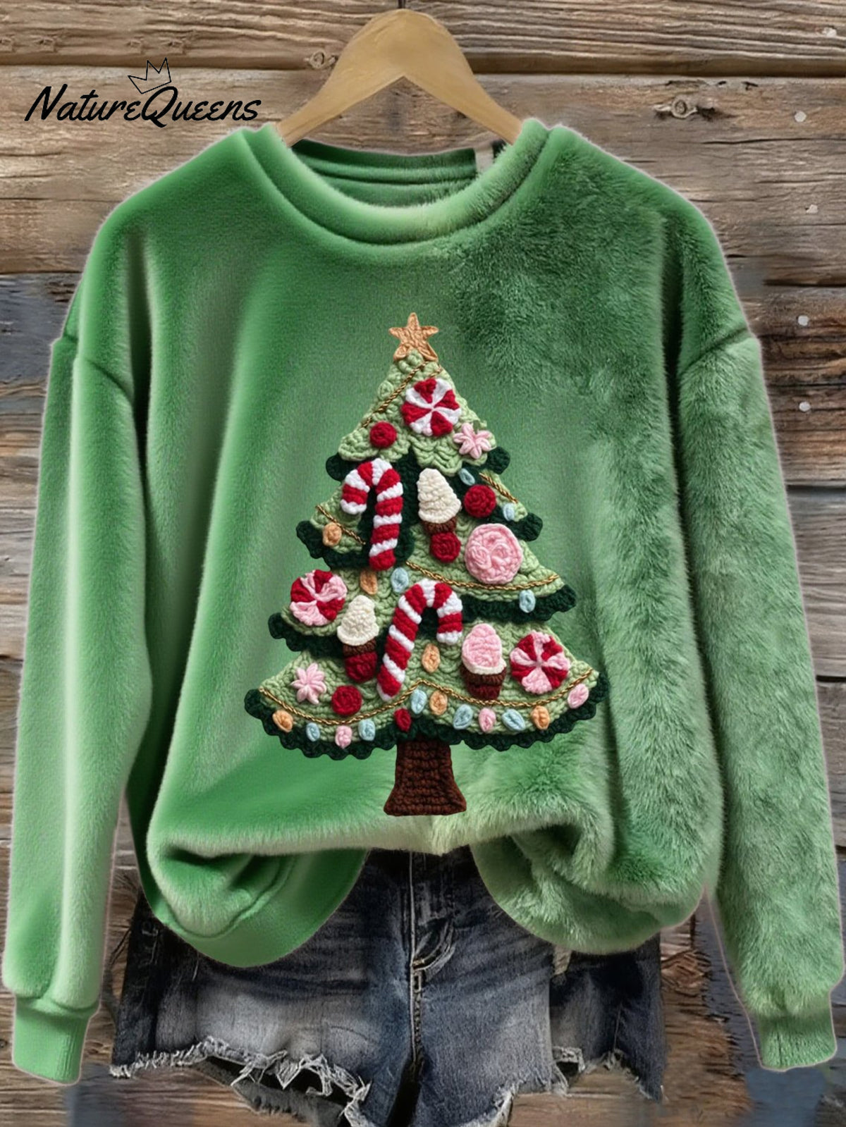 Women's Christmas Tree Art Print Flannel Sweatshirt