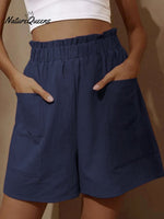 Women’s Pure Color Casual Cotton Shorts Dark Blue / S