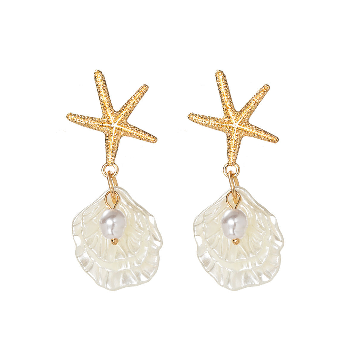 Starfish Imitation Pearl Shell Earrings