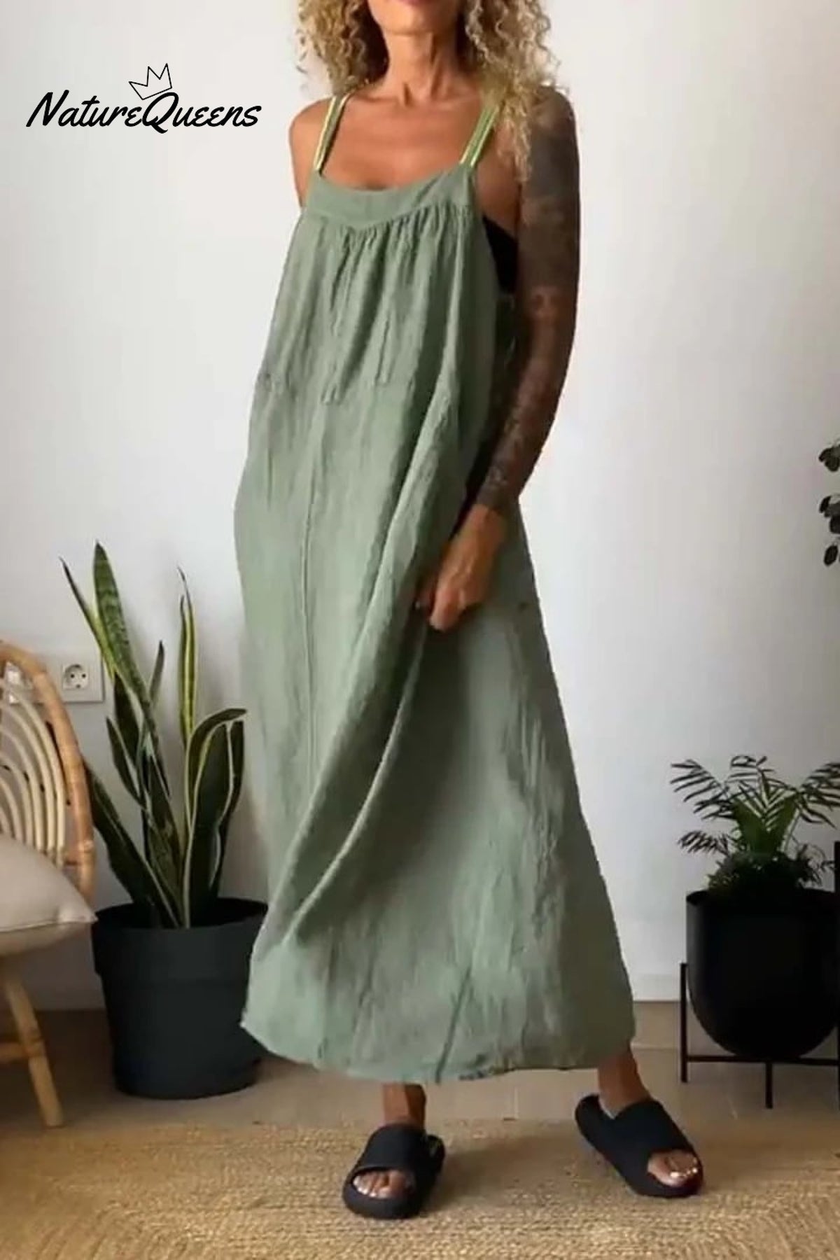 Women's Simple Cotton Linen Sling Dress🔥