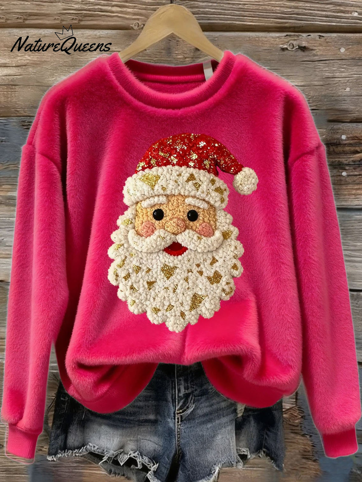 Women's Vintage Santa Art Print Flannel Sweatshirt