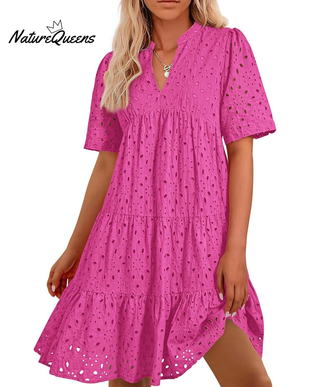 Women's Elegant Hollow Out Lace Ruffle Casual Mini Dress