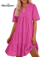 Women's Elegant Hollow Out Lace Ruffle Casual Mini Dress