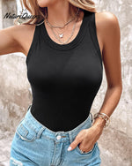 Round Neck Ribbed Tank Top With Bra Pads