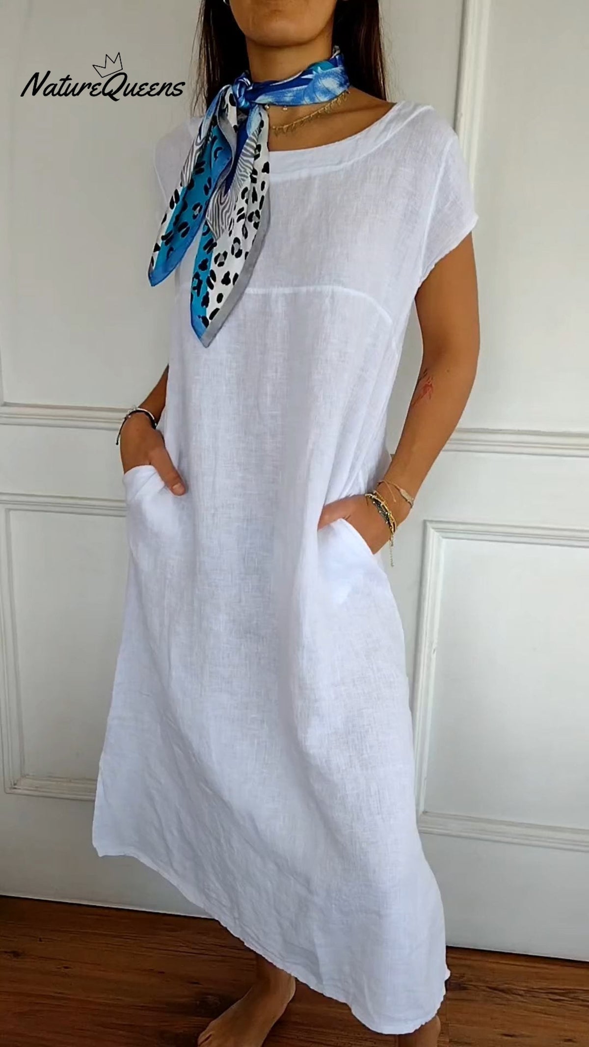 Round Neck Short Sleeve Pocket Dress