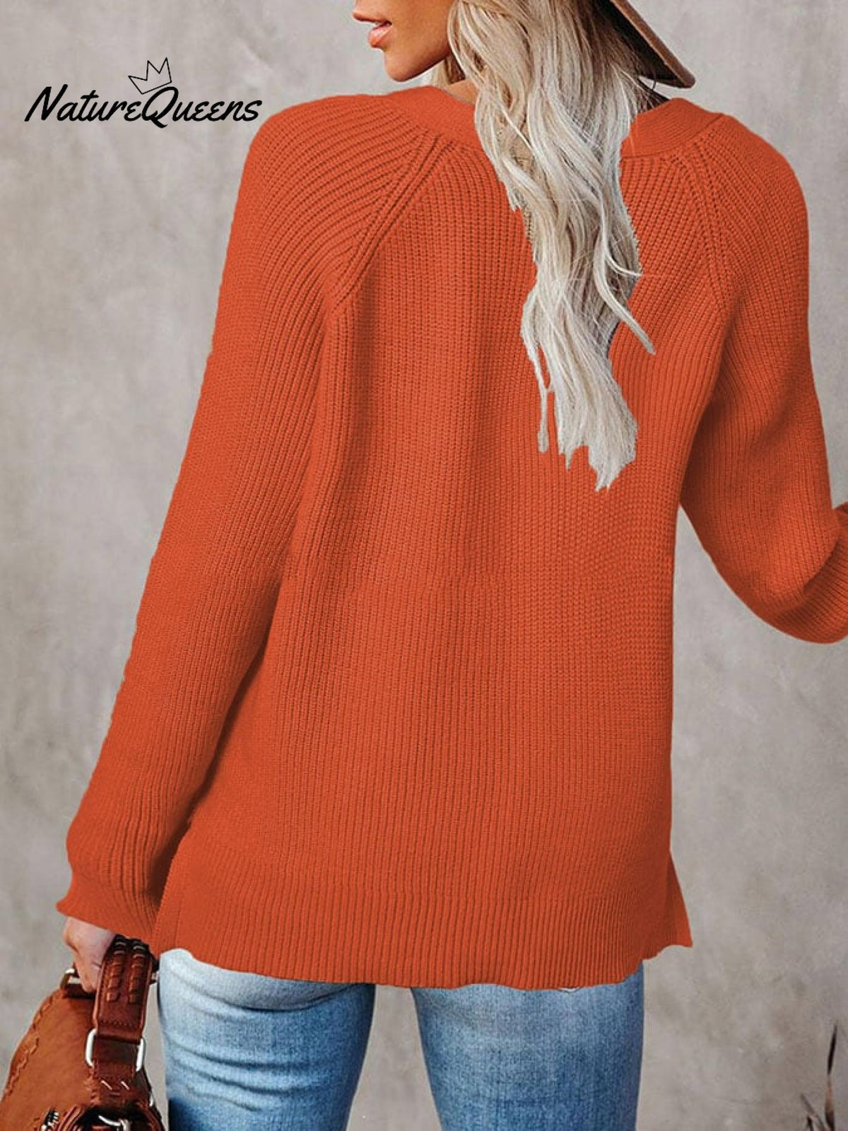 🧹Women'S Solid Color Casual V-Neck Pullover Sweater