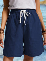 Women’s Pure Color Cotton Casual Shorts Dark Blue / S