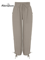 Women's Casual Fashion Solid Color Strap Pocket Wide Leg Pants