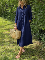 NEW🔥 Long Sleeve Striped Lapel Button Down Dress