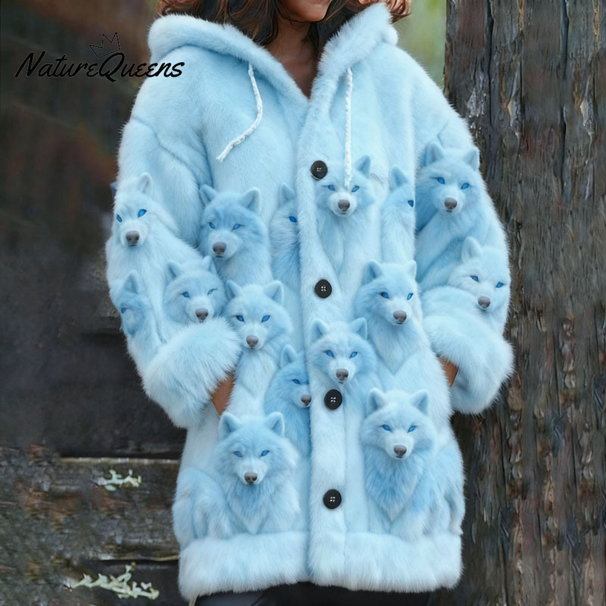 Women's Retro Viking Wolf Pattern Warm Cardigan