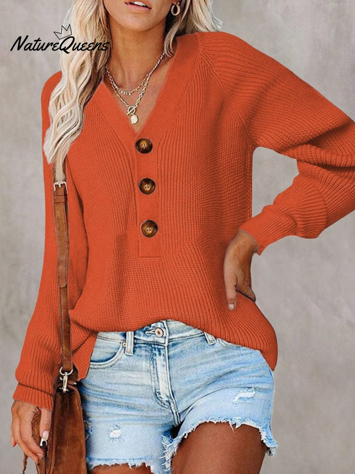 🧹Women'S Solid Color Casual V-Neck Pullover Sweater