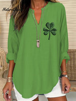 Women's St. Patrick's Day Printed Casual Long Sleeve V-Neck Shirt
