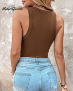 Round Neck Ribbed Tank Top With Bra Pads