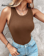 Round Neck Ribbed Tank Top With Bra Pads