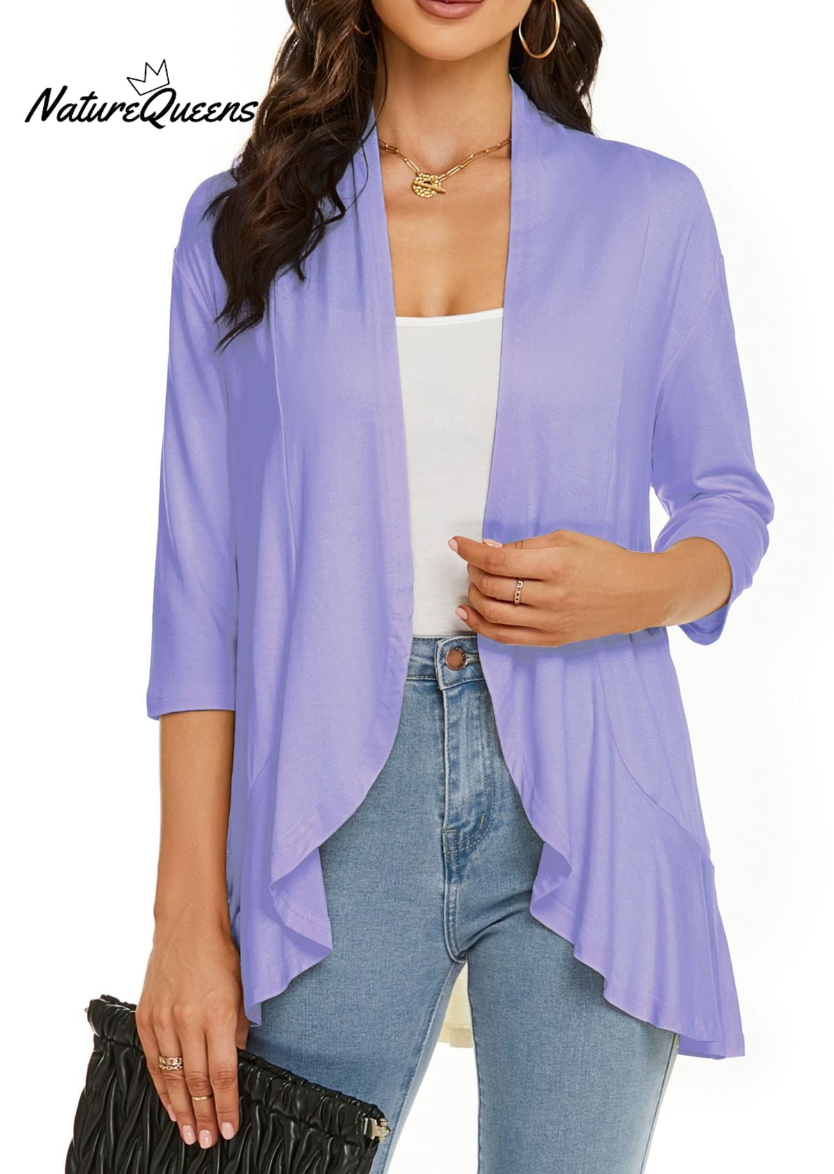 Women’s Casual Lightweight Open Front Cardigans Lavender / S (Uk6 - 8)