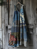 Women's Japanese Traditional Sashiko In Floral Patchwork Art Cotton And Linen Dress