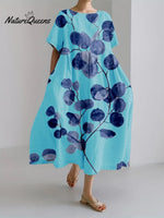 Women’s Retro Botanical Floral Design Printed Casual Loose Dress Blue - Green / S