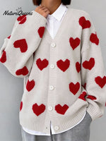 Women's Valentine's Day Heart-Patterned Knitted Cardigan