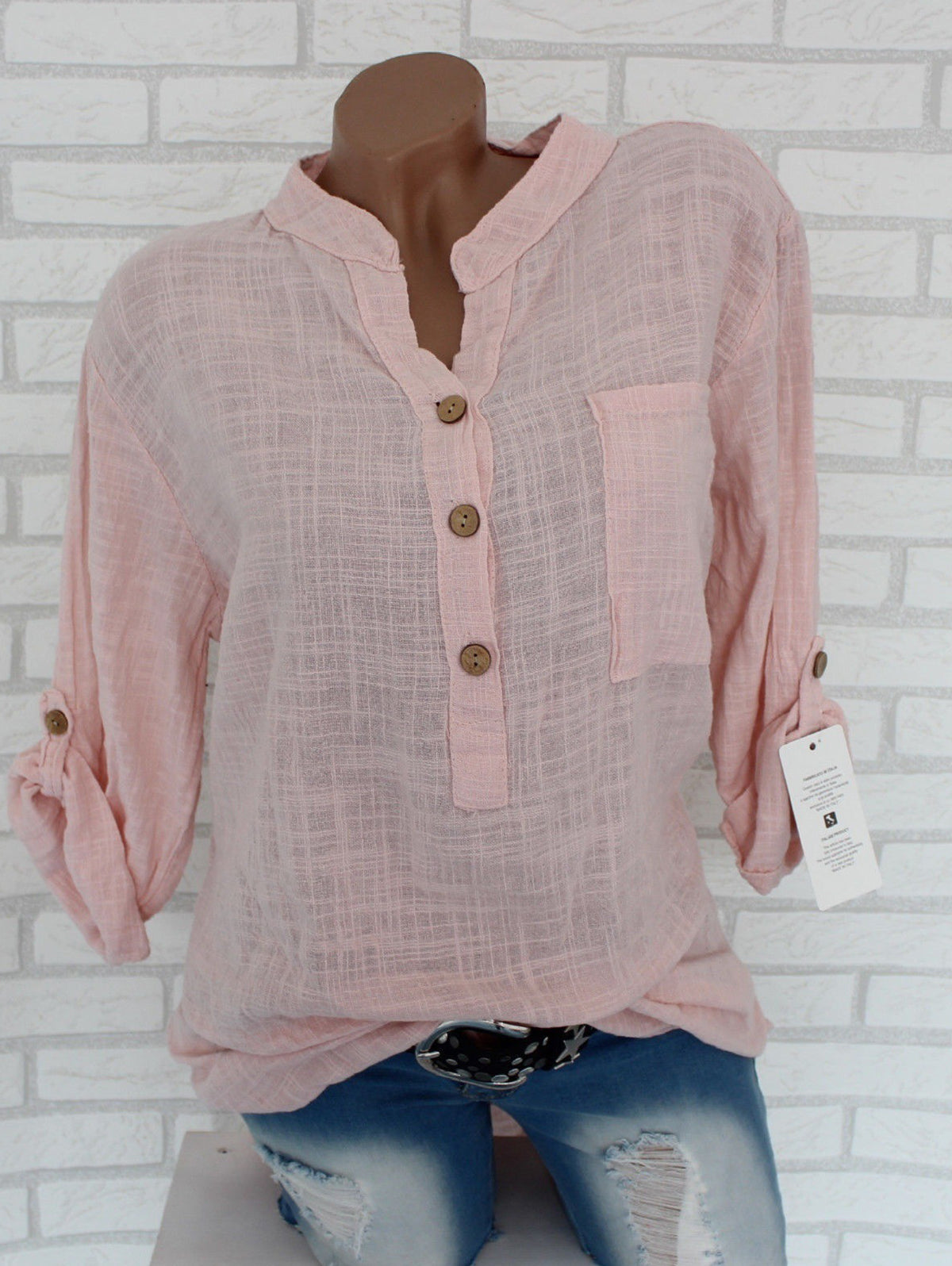 Daily V Neck Buttons Long Sleeve Solid Blouses