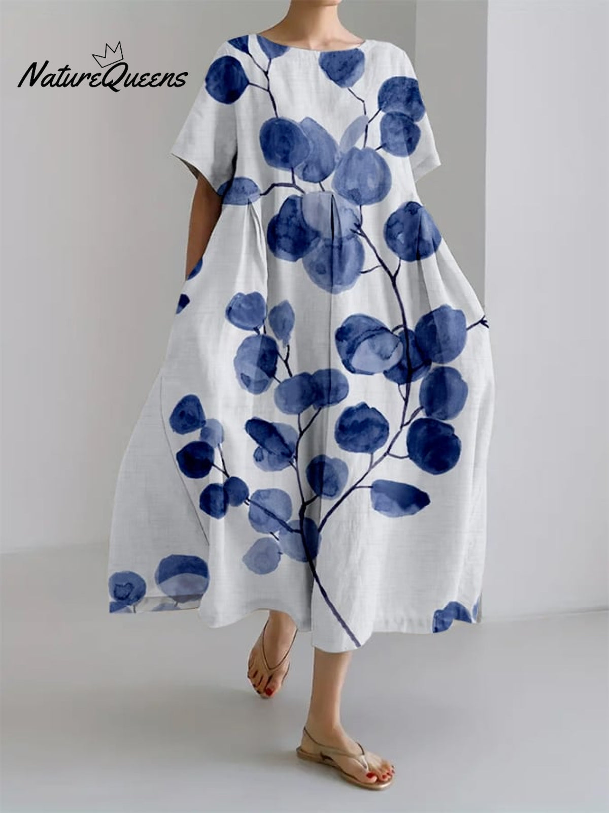 Women’s Retro Botanical Floral Design Printed Casual Loose Dress White / S