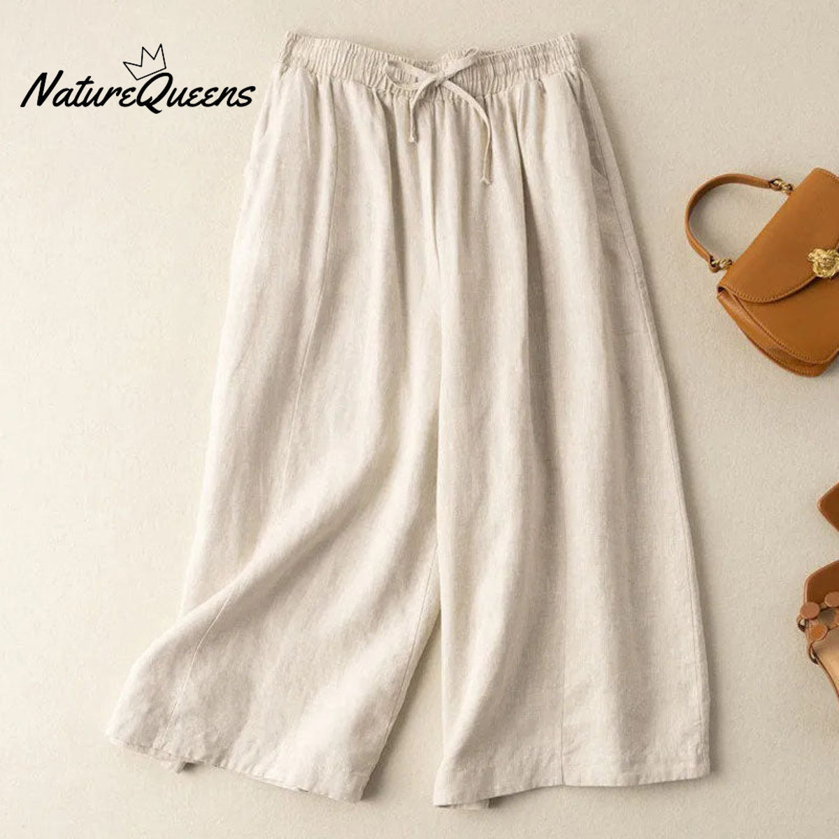 Dropping Cotton And Linen Cropped Wide - Leg Pants Beige / S