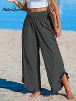 Women's High-Waist Pleated Irregular Hem Cotton And Linen Loose Casual Pants