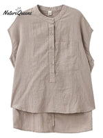 Ladies Casual Sleeveless Shirt With Stand Collar Button Design