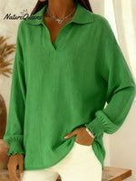 Women'S Casual V-Neck Solid Color Loose-Fitting Top