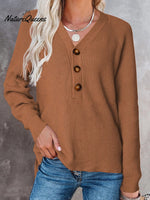 🧹Women'S Solid Color Casual V-Neck Pullover Sweater