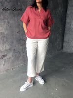 Women's Salmon color pink linen top MaTuTu Linen Style blouse
