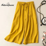 Dropping Cotton And Linen Cropped Wide - Leg Pants Yellow / S