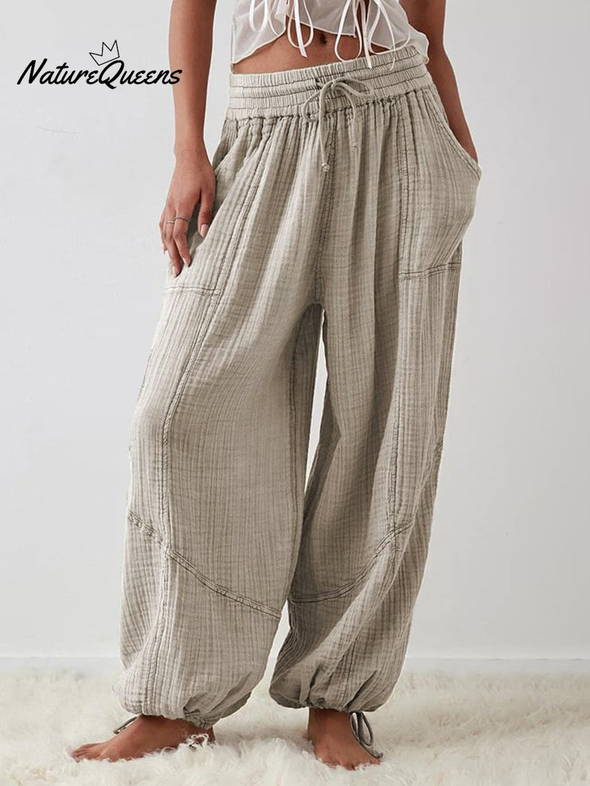 Women's Casual Fashion Solid Color Strap Pocket Wide Leg Pants