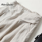 Cotton Linen Loose Semi - Elastic Cropped Pants