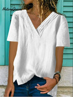 Women's Big V Neck Short Sleeve Hem Bifurcated Multi-layer Collar Pleated T-Shirt Top