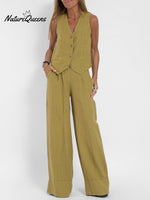 Vest & Pants Cotton Leisure Suit Olive / S