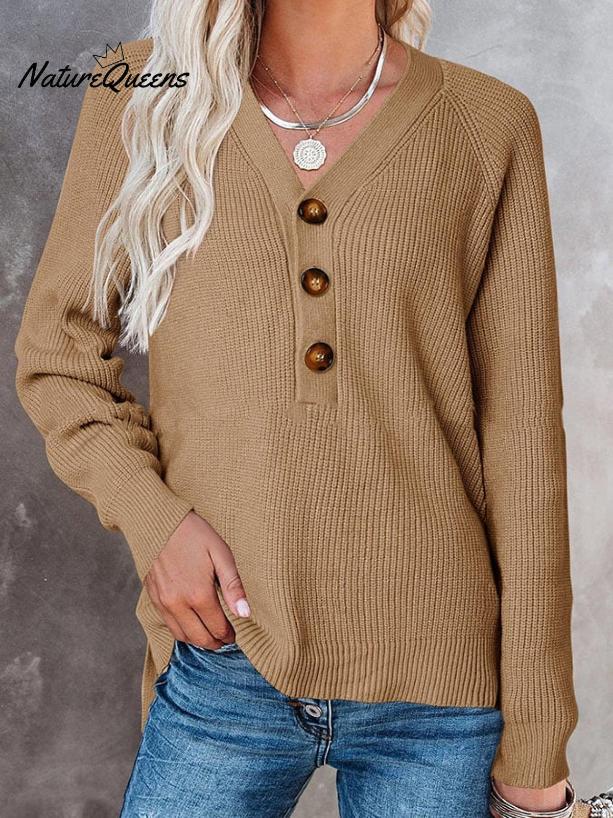 🧹Women'S Solid Color Casual V-Neck Pullover Sweater