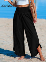 Women's High-Waist Pleated Irregular Hem Cotton And Linen Loose Casual Pants