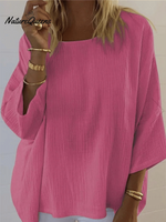 Women's Casual Loose Round Neck Solid Color Simple Long Sleeve Shirt