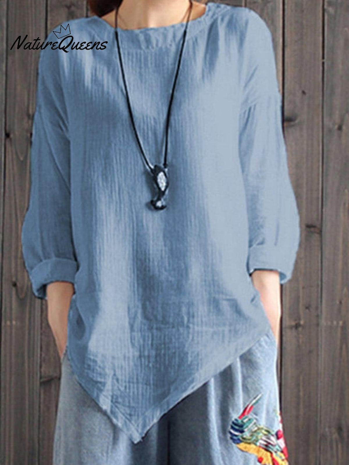 Ladies Cotton Linen Irregular Hem Shirt