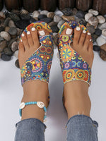 Ethnic Retro Flat Toe Slippers 2025 Summer New Breathable Printed Roman Style Slippers