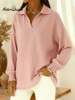 Women'S Casual V-Neck Solid Color Loose-Fitting Top