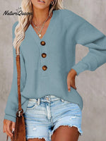 🧹Women'S Solid Color Casual V-Neck Pullover Sweater