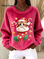 Women's Vintage Christmas Cute Cat Print Sweater