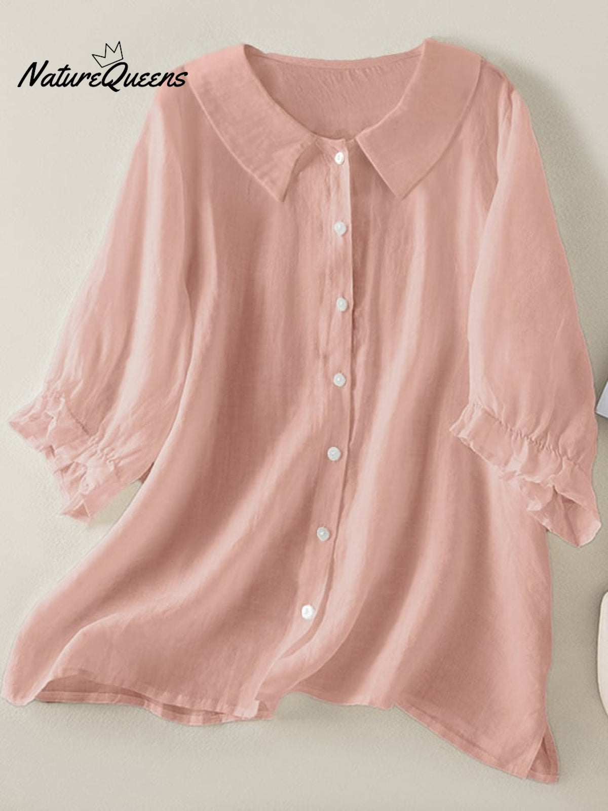 Cotton And Linen Solid Color Five-Quarter Sleeve Lapel Loose Shirt