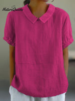 Blue Plain Short Sleeve Round Neck Top Fuchsia / S