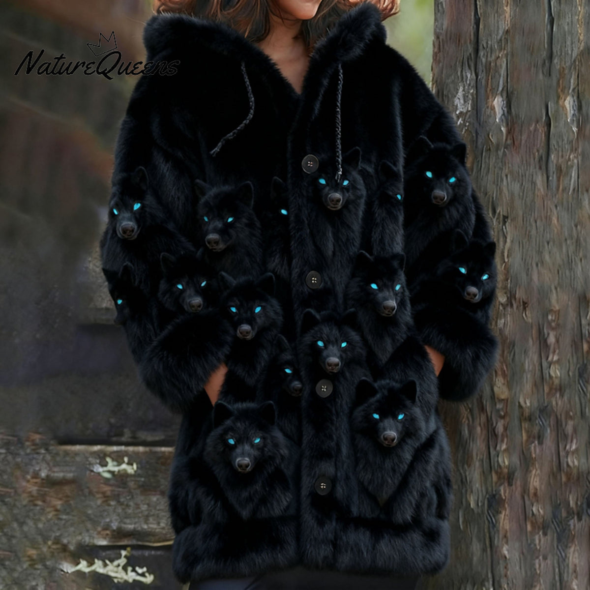 Women's Retro Viking Wolf Pattern Warm Cardigan