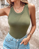 Round Neck Ribbed Tank Top With Bra Pads