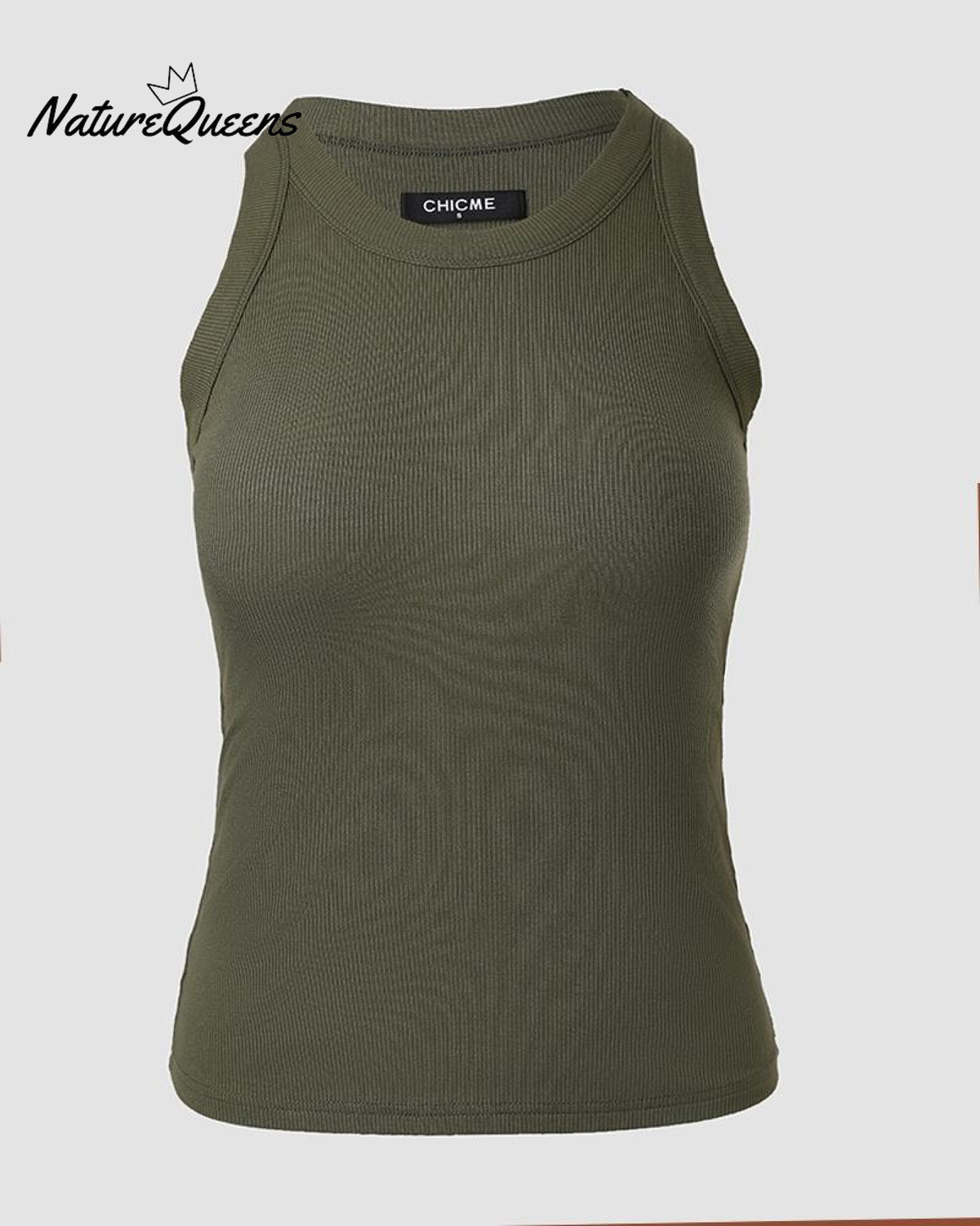 Round Neck Ribbed Tank Top With Bra Pads